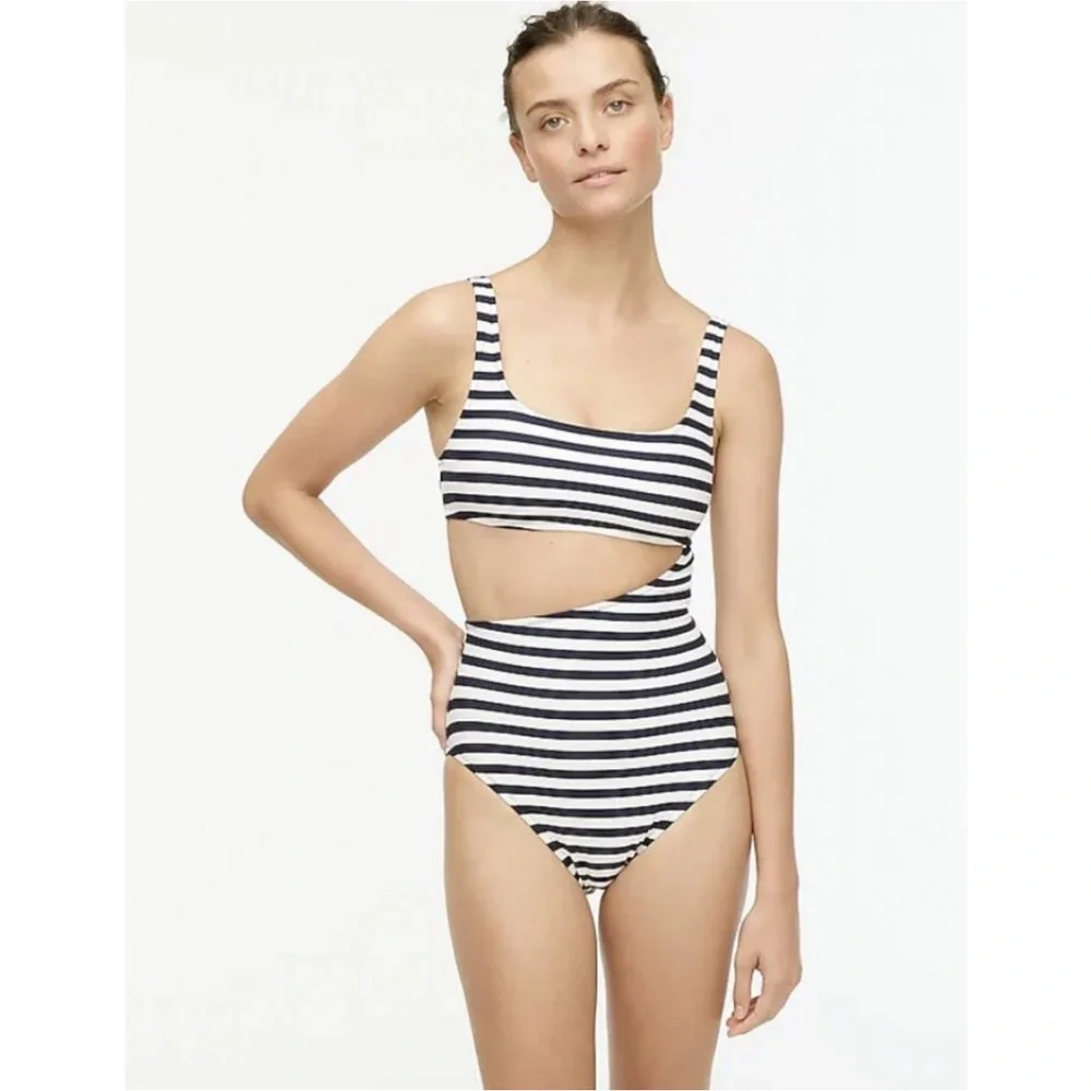 J. Crew Striped Cutout One-Piece Swimsuit Women’s Size 14